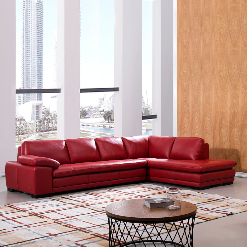 126" Wide Leather Match Sofa & Chaise, Right Hand Facing, Ruby Leather