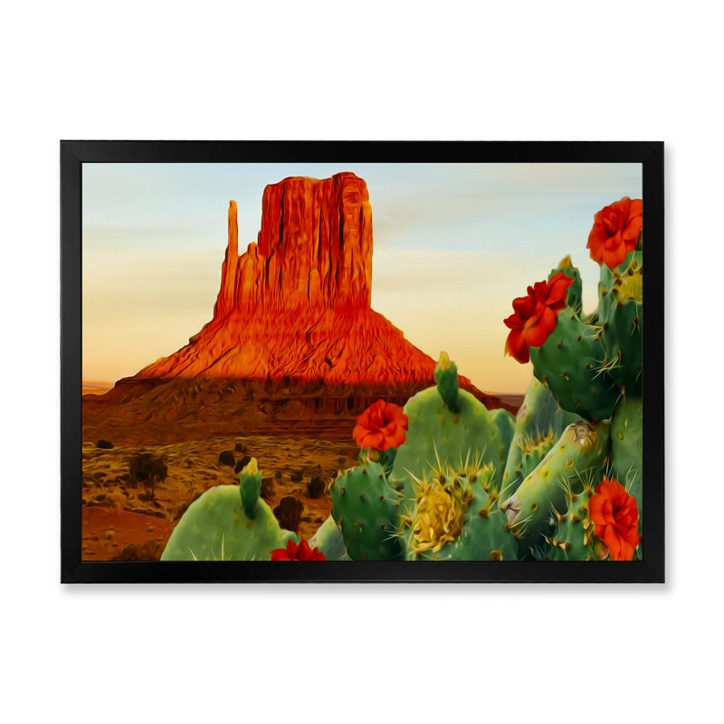 «Blooming Cactus In Texas», reproduction sur toile, Cadre d'angle fermé noir, H 8 po x l 12 po x P 1 po