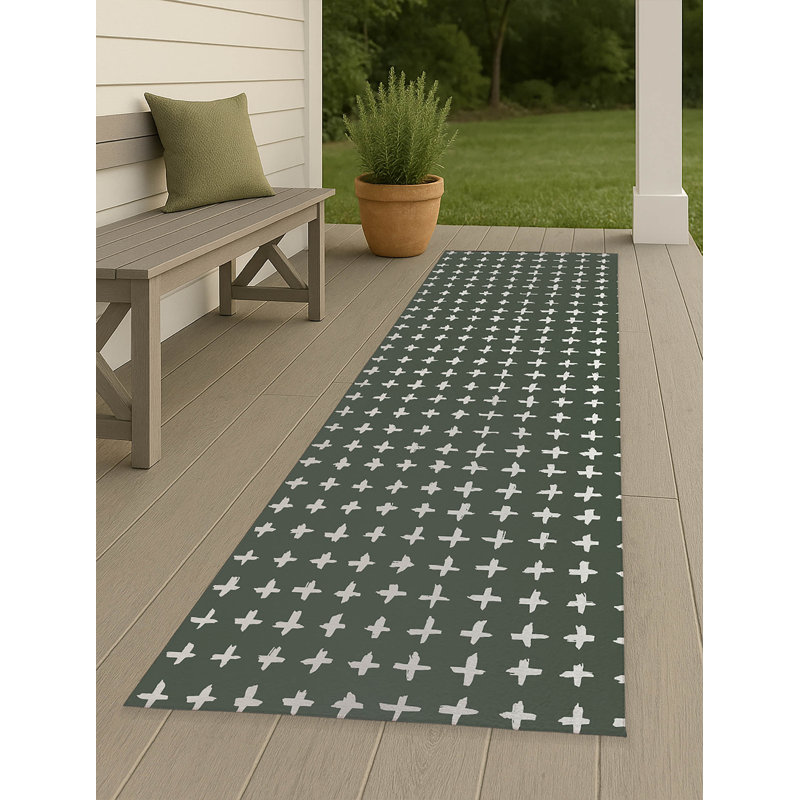 Check Non-Slip Outdoor Rug, Runner 2'6" x 8'