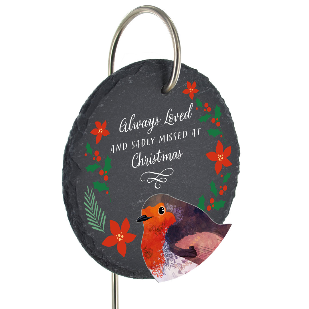 Botyo Slate Heart Grave Marker Flowers Memorial Plaque