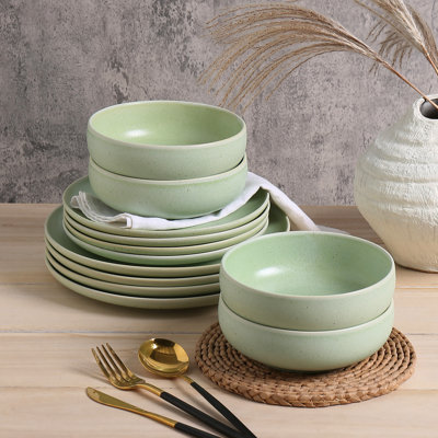  Misty Sprout 12 Piece Stoneware Dinnerware Sets,Service For 4