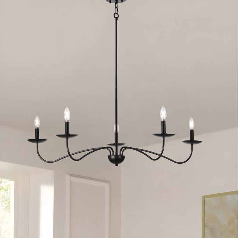 Lustre noir 5 lumières style méridien moderne Mid-Century, Noir satiné