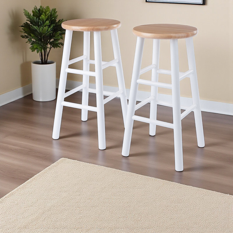 Casey Four Leg Counter Stool in Natural and White, 24.23'' H X 12.79'' W X 12.88'' D  (Set of 2), White/Natural
