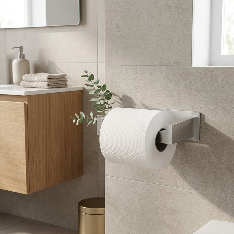 Porte-papier hygiénique auto-adhésif sans perçage, Argent