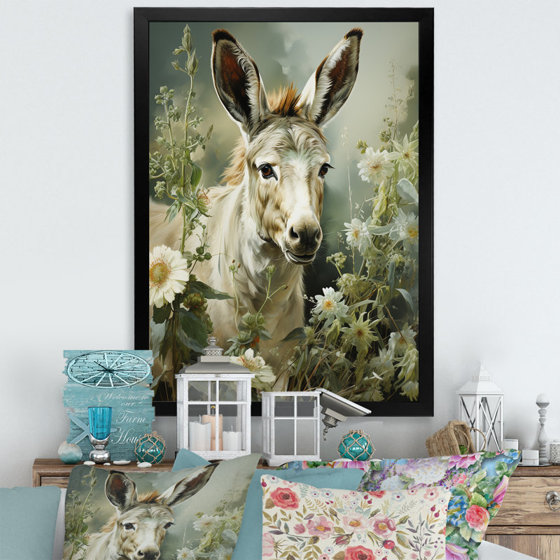 «Farmhouse Donkey In Field VI», art mural âne, Cadre photo noir, H 32 po x l 16 po x P 1 po