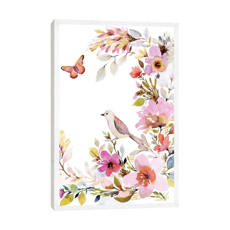 Flora Bird by Stephanie Ryan - Painting on Canvas, White Floater Framed, 101.6cm H x 66.04cm W x 3.81cm D