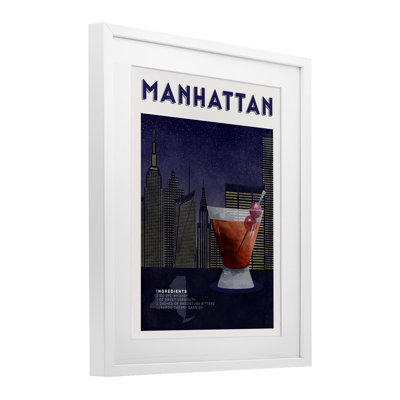 «Retro Manhattan Cocktail Cityscape», reproduction encadrée sous verre, conception de Brett Blumenthal