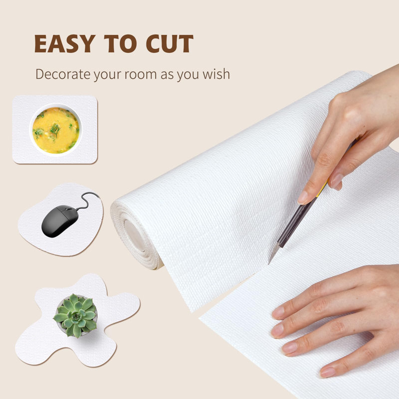Doublures de tablettes pour armoires de cuisine Doublure de tiroir non adhésive 17 po x 20 pi Épaisseur de la tablette épaissie en blanc pur Antidérapant facile à nettoyer pour boîte à outils Réfrigérateur avec couteau et ruban à mesurer