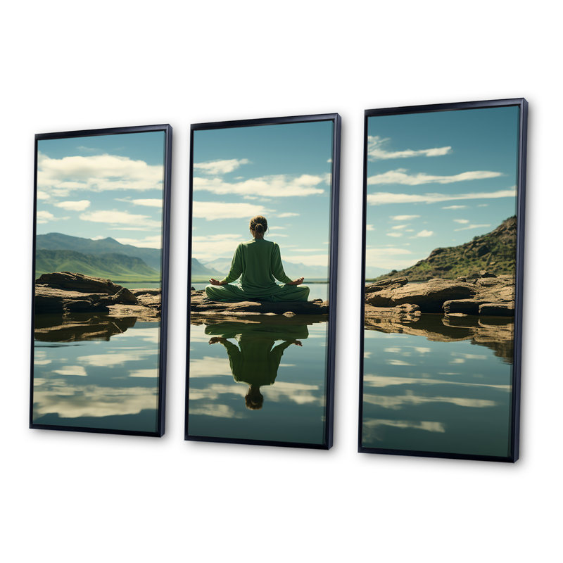 Ensemble de décoration murale Yogic Balance Horizon II - Yoga, Cadre flottant noir, H 28 po x l 36 po x P 1 po