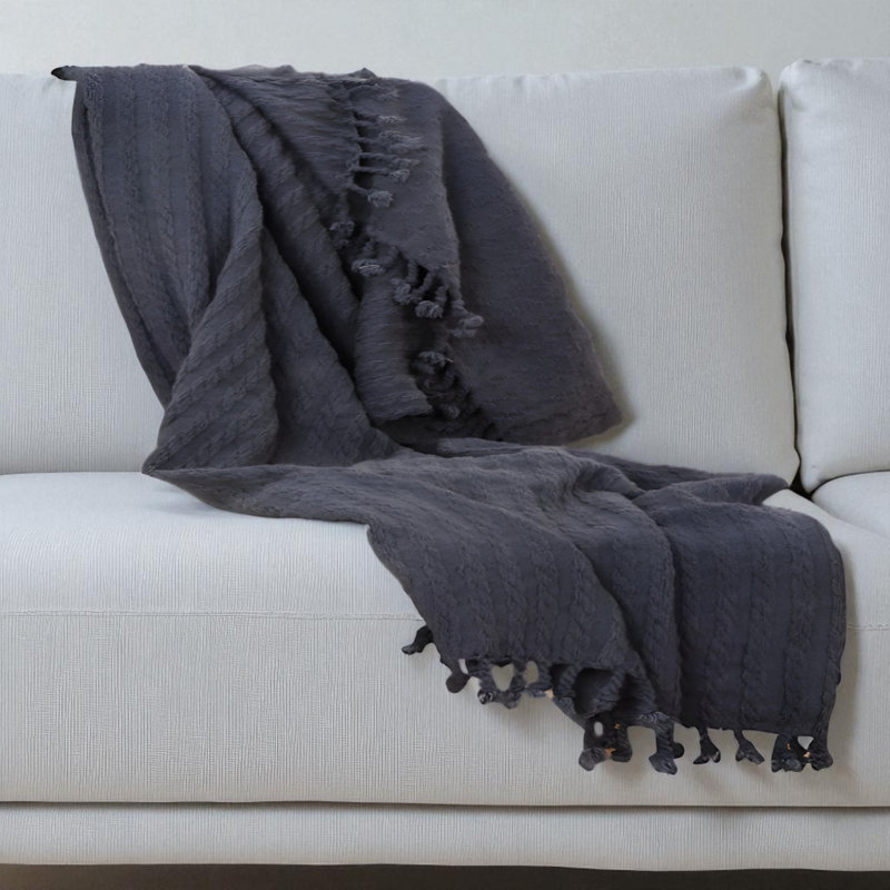 Jeté en 100% coton, L 49,75 po x l 49,75 po, Gris foncé