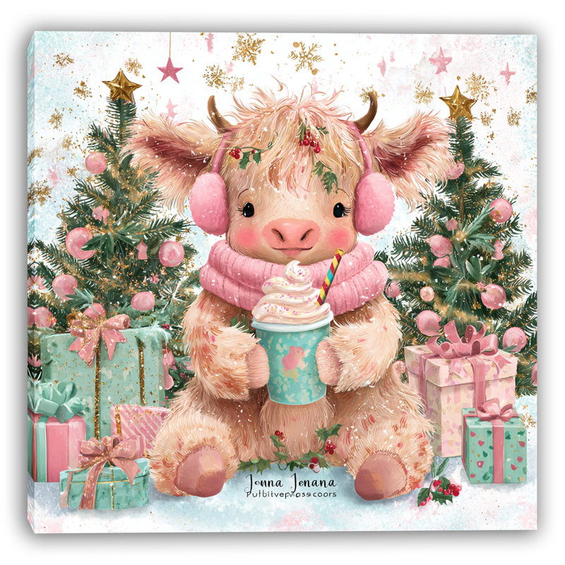 Art de toile rose vache rose avec toile de cacao, H 40 po x l 40 po