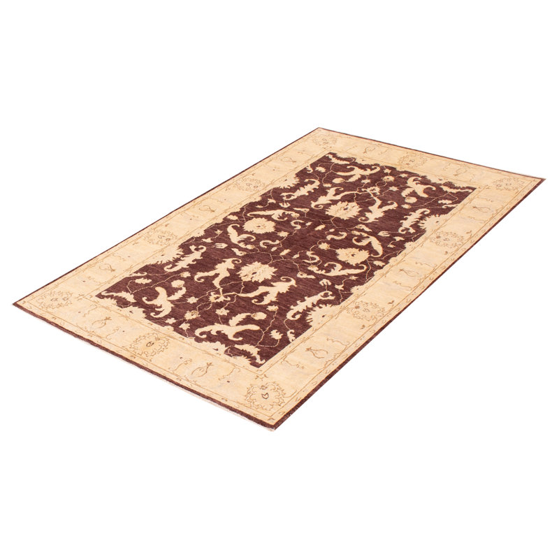 Tapis oriental brun foncé / beige en laine noué à la main 4 pi 9 po x 7 pi 10 po Oriental