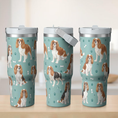 Gobelet 30 oz avec couvercle et poignée Gobelets isothermes en acier inoxydable Bouteille d'eau mignonne avec rabat (chien)