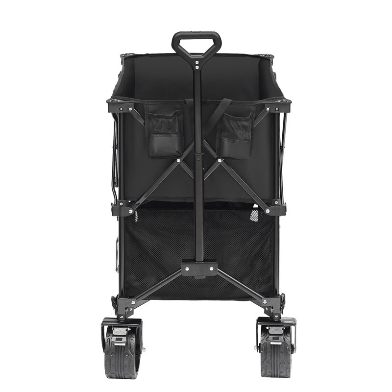 Chariot pliable robuste à deux étages avec roues tout-terrain, capacité de 350 à 450 lb pour le camping et le jardin | Idée de cadeau