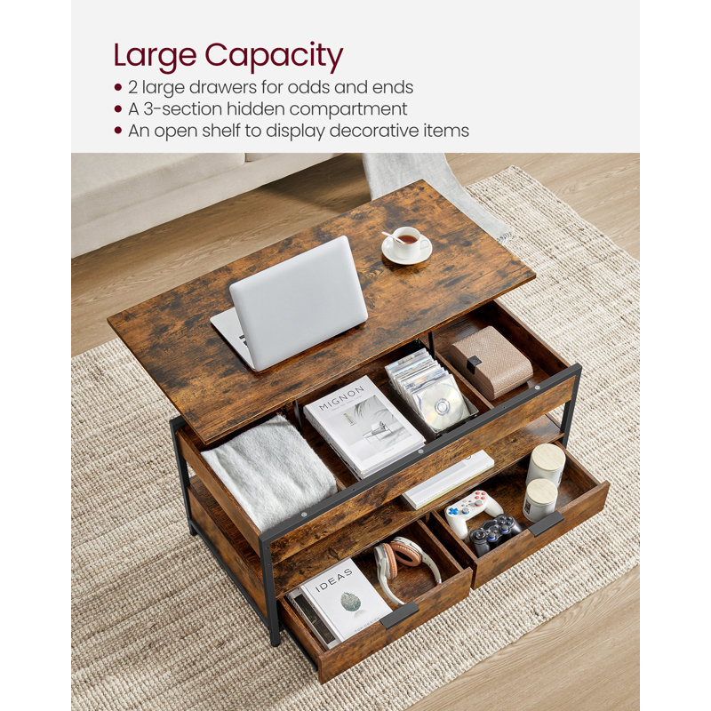 Afeez Lift Top Four Leg Coffee Table with Storage, Brown