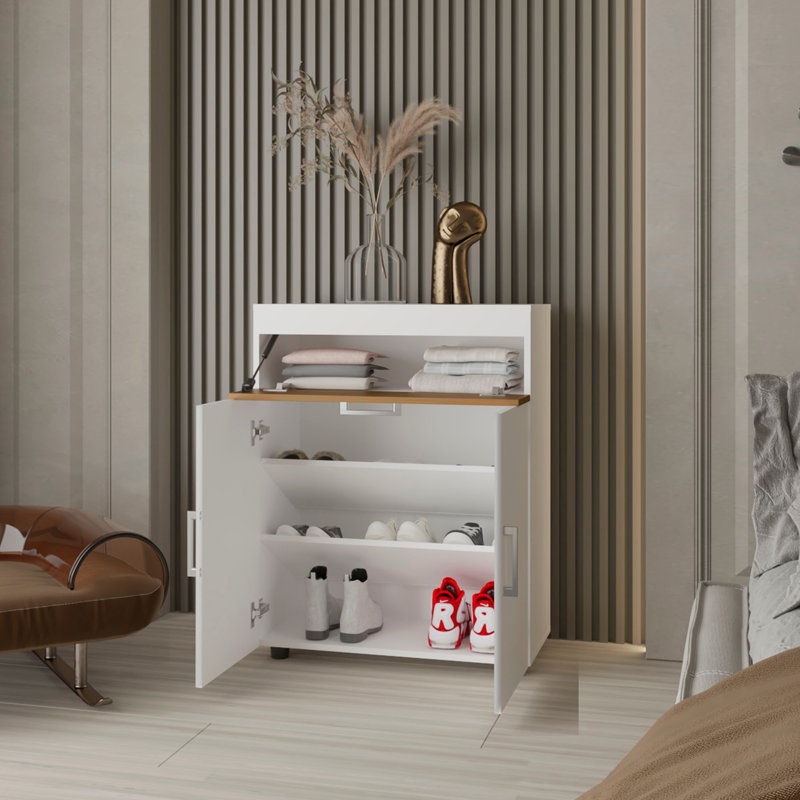 Range-chaussures North Range, compartiment de levage pneumatique, portes doubles, chêne blanc et naturel
