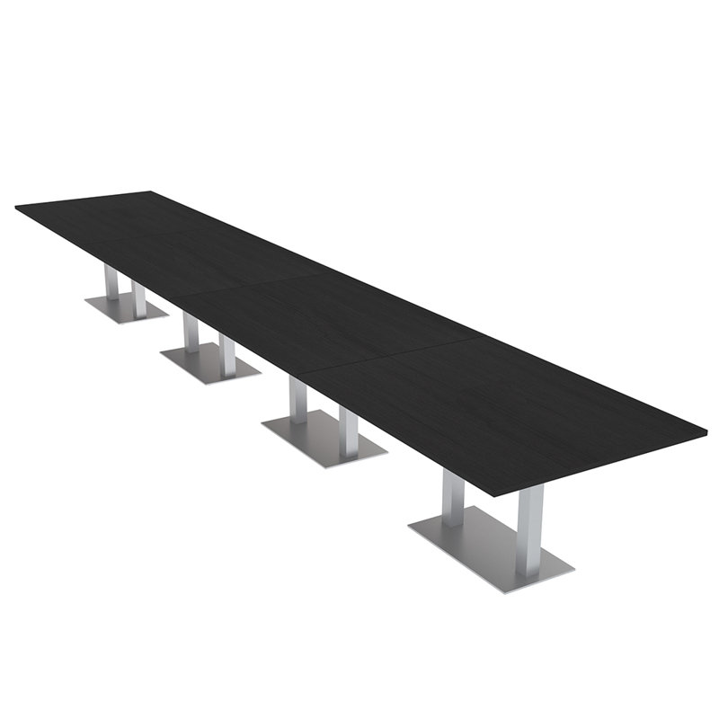 Table de conférence rectangulaire avec base en métal double, L 240 po x l 48 po, Cyprès noir, Argent argent