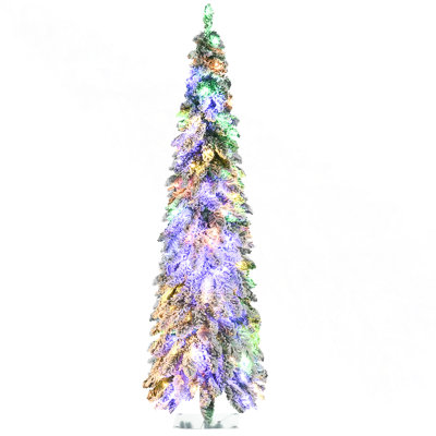 Arbre de Noël artificiel de 6 pi avec 6 40 pieds de branches floquées par la neige, 250 lumières DEL blanches ou colorées, forme de Downswept