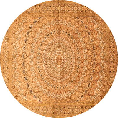 Tapis oriental orange tissé à la machine Mikaeyla