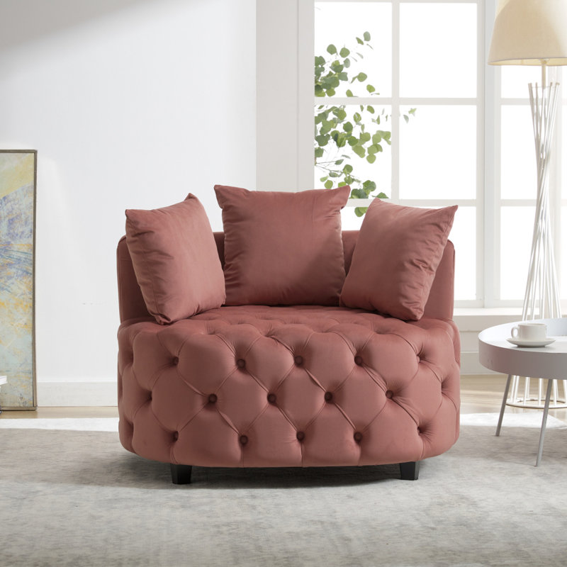 Fauteuil demi-tonneau en velours à dossier réglable pour salon