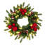 Couronne de Noël en sapin Nordmann pré-illuminée de 50 cm (20 pouces) avec boule rouge