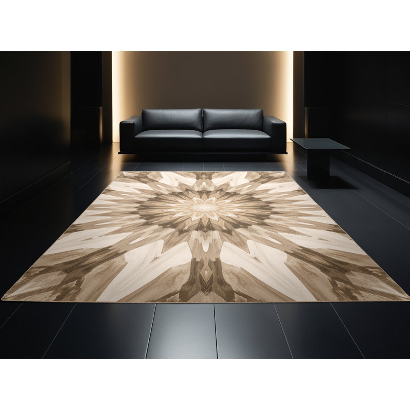 Machine Washable Paulett Posh & Luxe Starburst Rug in Brown – Beige Binding, 8 x 10
