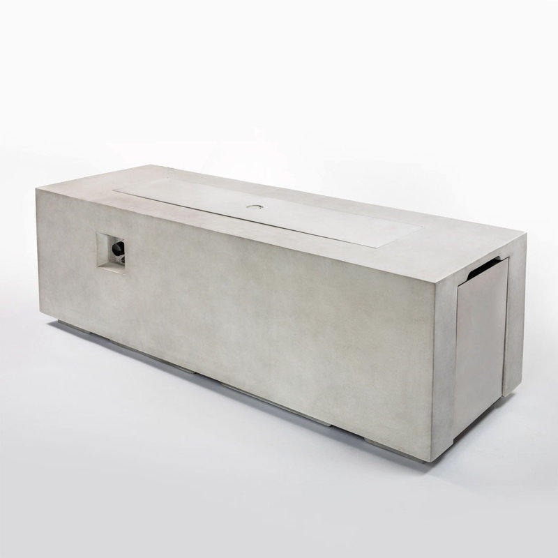 Grande table de foyer d'extérieur en béton 70 po, 60000 BTU, propane, rectangulaire, 70, Gris clair