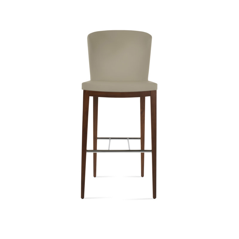 Tabouret de bar et de comptoir à dossier haut Capri, Noyer noir, Similicuir noir