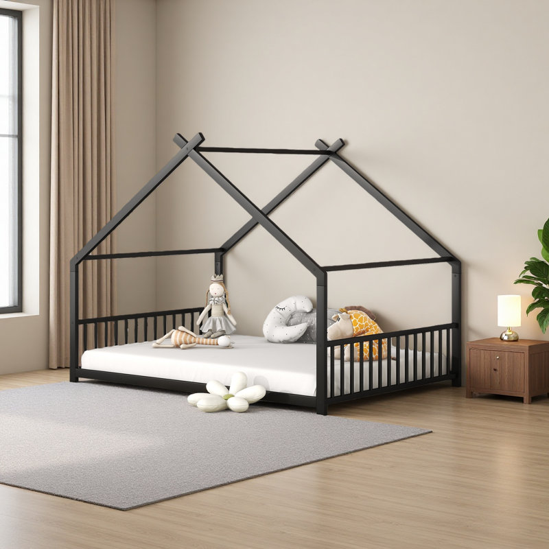 Metal House Bed, Black, Full