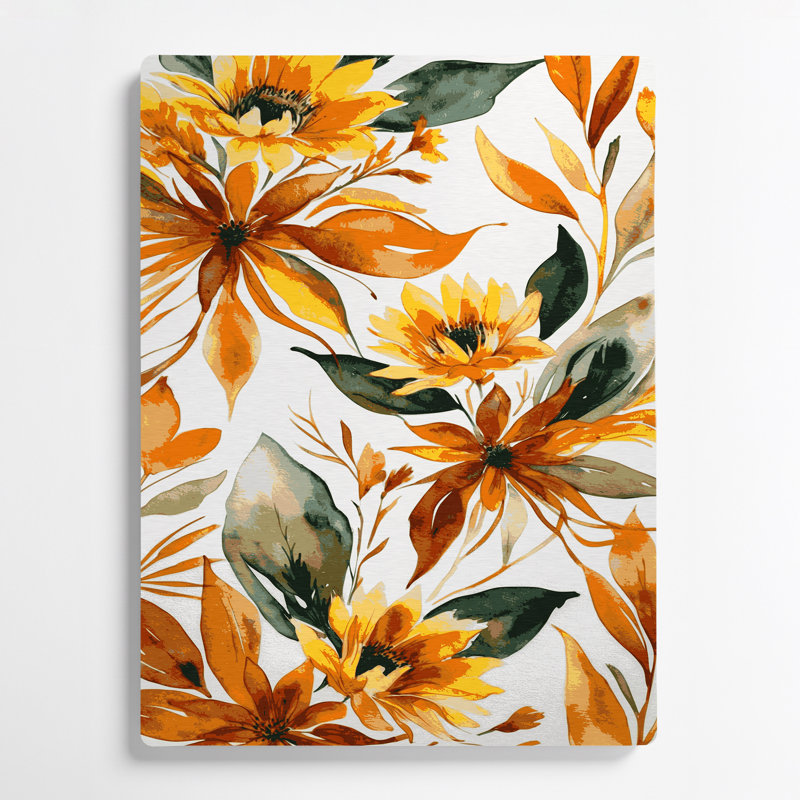 Aquarelle florale 57, art mural en métal beige