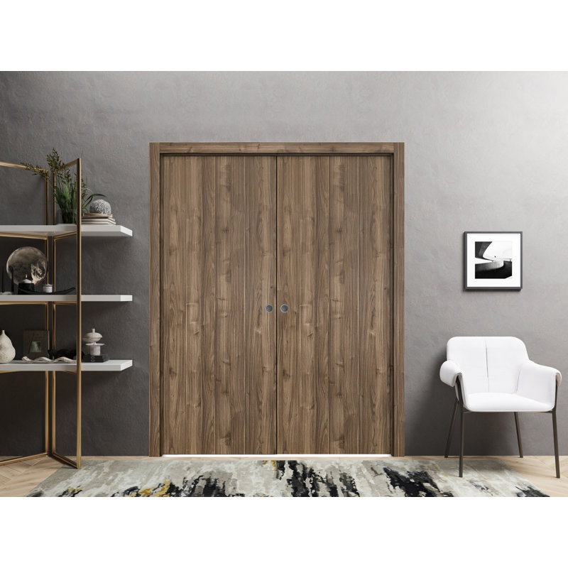Portes à panneaux coulissantes en bois lambrissé Planum, 48 po x 96 po, Noyer
