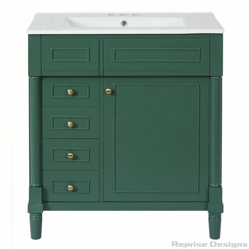 Meuble-lavabo de salle de bain autoportant 30 po avec lavabo et porte à fermeture douce, Vert