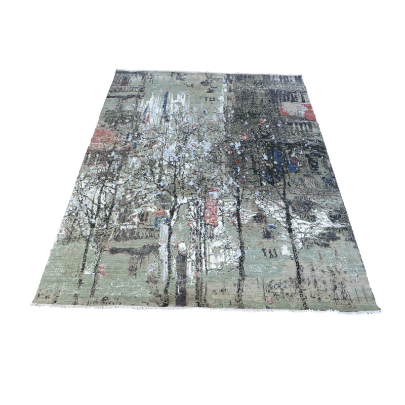 Tapis oriental moderne multicolore noué à la main 8 x 10 avec soie G10478