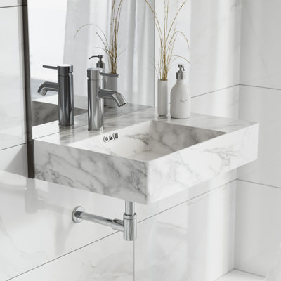 Swiss Madison St. Tropez 16.125" White Ceramic Rectangular Wall Mount Bathroom Sink with Overflow