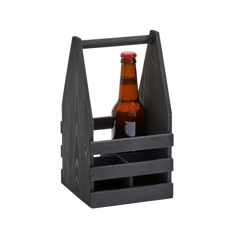 Wood 4 Bottle Beverage Caddy Carrier