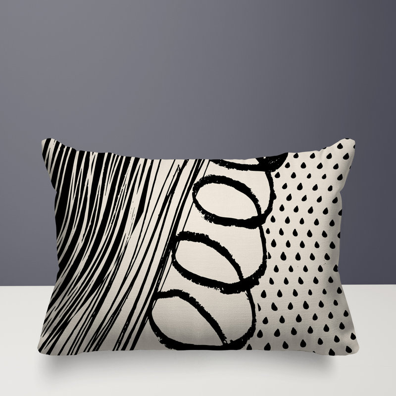 Oreiller rectangulaire réversible intérieur / extérieur Toba, Noir / blanc cassé, H 14 po x l 20 po