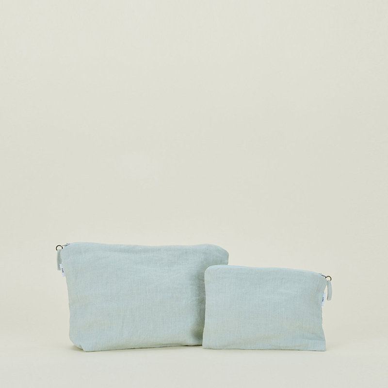Simple Linen Zipper Pouch - Small, Powder Blue