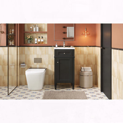 Meuble-lavabo de 16 po de style français avec lavabo en céramique et porte à fermeture en douceur