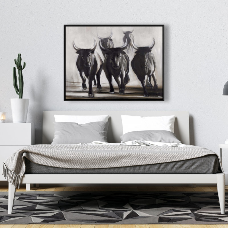 Running Fierce Bulls Print On Canvas