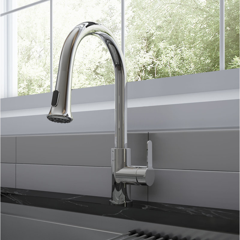 Chrome Single Handle Pull-Down Kitchen Faucet with Spray
