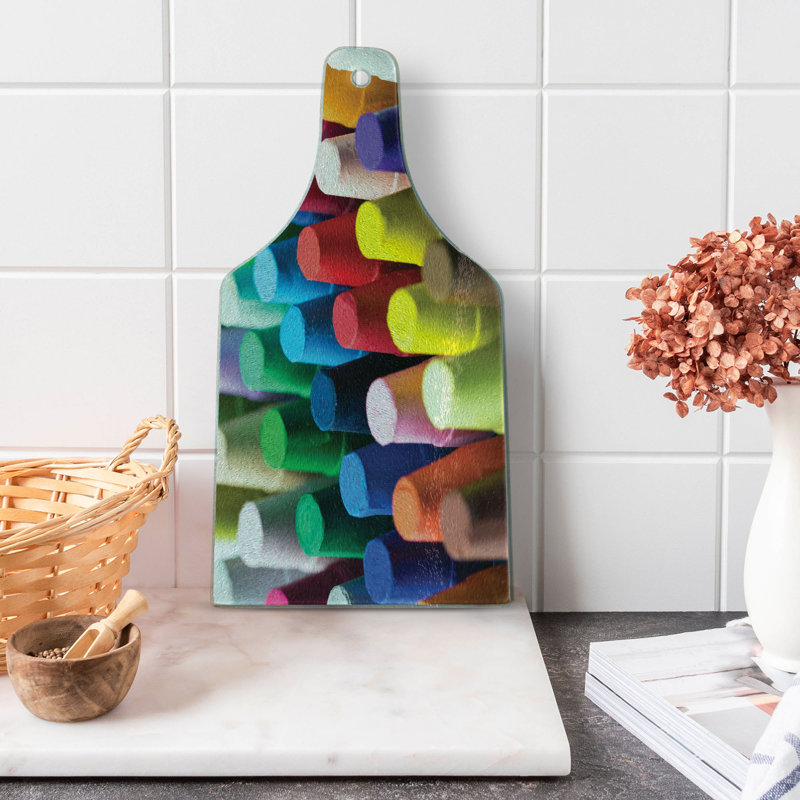 Ambesonne Crayon Tempered Glass Cutting Board Focused Macro Paint Element Multicolor