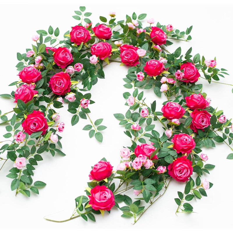 2 guirlandes de fleurs pliables 12 pièces, rose artificiel, Rose, 3,5 po x 144 po