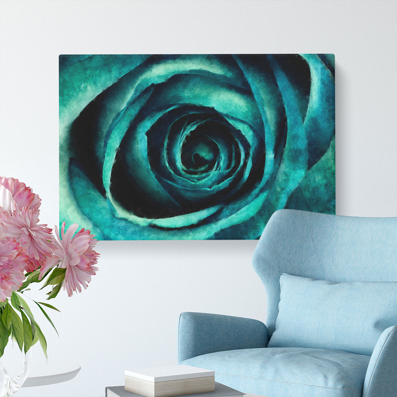 A Teal Rose Painting - Wrapped Canvas, 35cm H x 50cm W x 3cm D