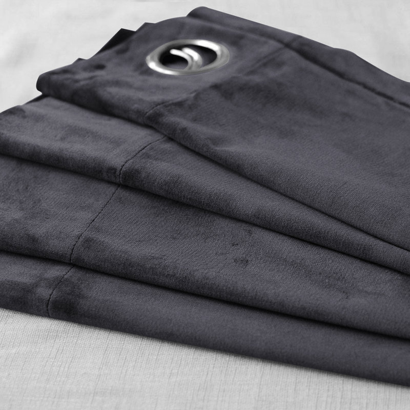 Luxury Crushed Velvet Eyelet sheer Curtain, 228.6cm Width x 228.6cm Drop, Charcoal