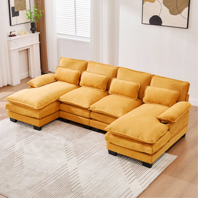 Modern Style Sofa For Indoor, Comfortable Chenille U Shaped Cloud Couch With Memory Foam, Modular 4 - Seat Sectional Sofa Sleeper For Living Room And Apartment