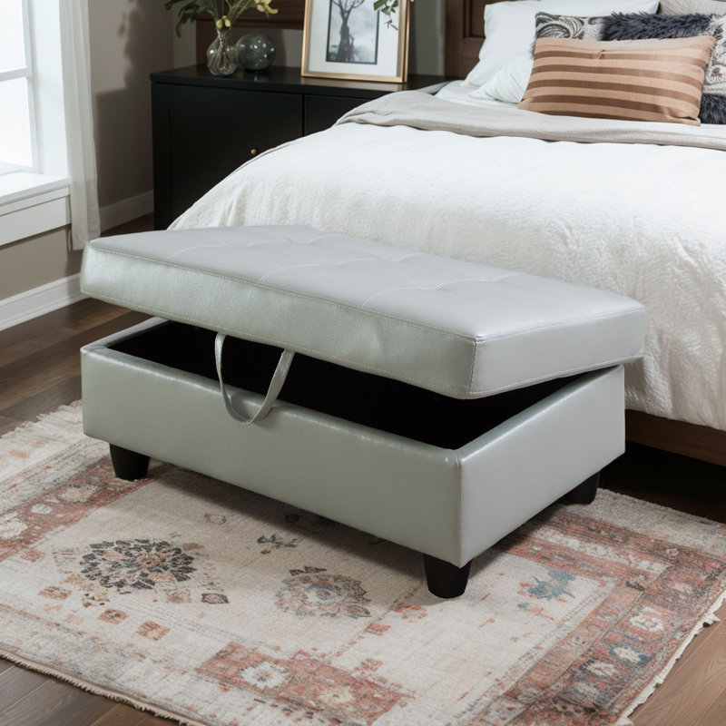 Hans Ottoman 28" Wide Ottoman, Similicuir gris pâle