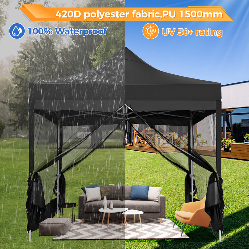 10' x 10' Black Heavy Duty Pop-Up Canopy Tent with Netting