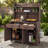 65''H Large Garden Potting Bench with Lockable Wheels and Storage Cabinet, Wood Outdoor Kitchen Island Prep Cart with Hutch Top, Drawers and Removal Shelves for Grilling-1189140909-1189140898