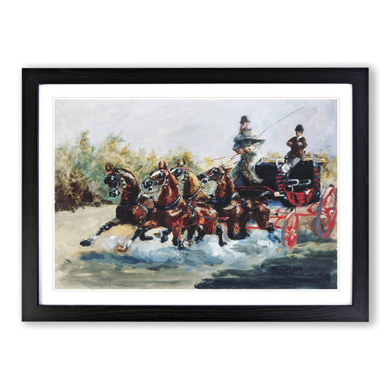 Horses with Cart by Henri de Toulouse-Lautrec - Picture Frame Painting, 36cm H x 48cm W x 2cm D, Black Framed