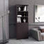 Bibliothèque Home 2 portes Cronos, 2 tablettes ouvertes et rangement dissimulé, noyer teint